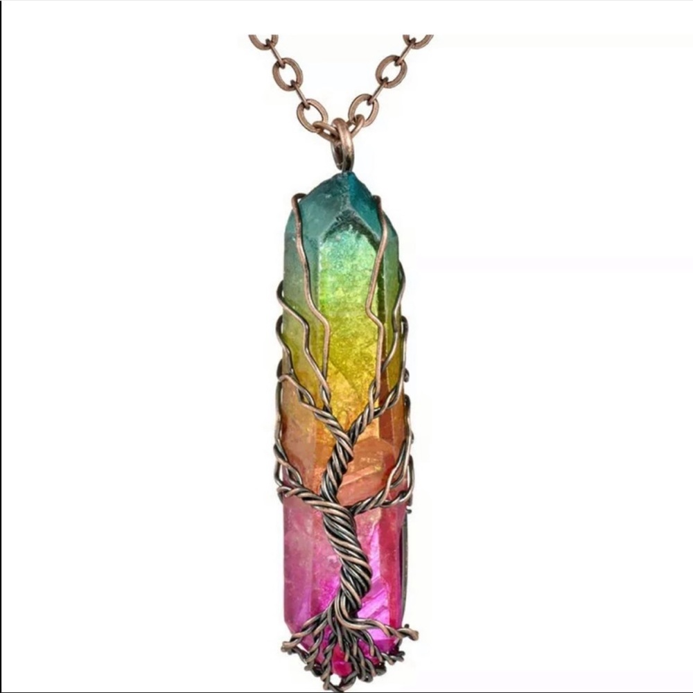 Tree Of Life Wire Wrap Crystal Quartz Necklace